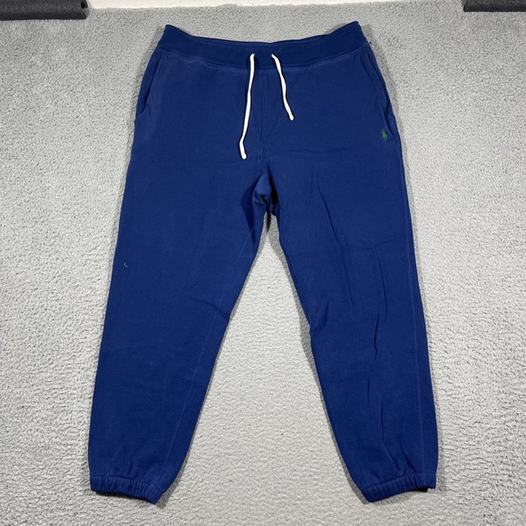 Polo Ralph Lauren Men Sz XL Blue Joggers Sweatpants Fleece Cinched Drawstring - Picture 1 of 11